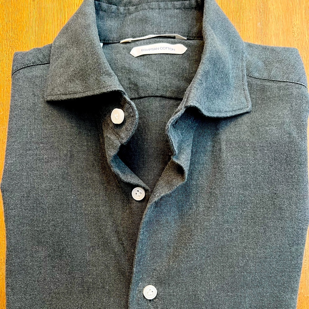 Suitsupply Egyptian Cotton Flannel Slim Fit Dress Shirt in Sage.